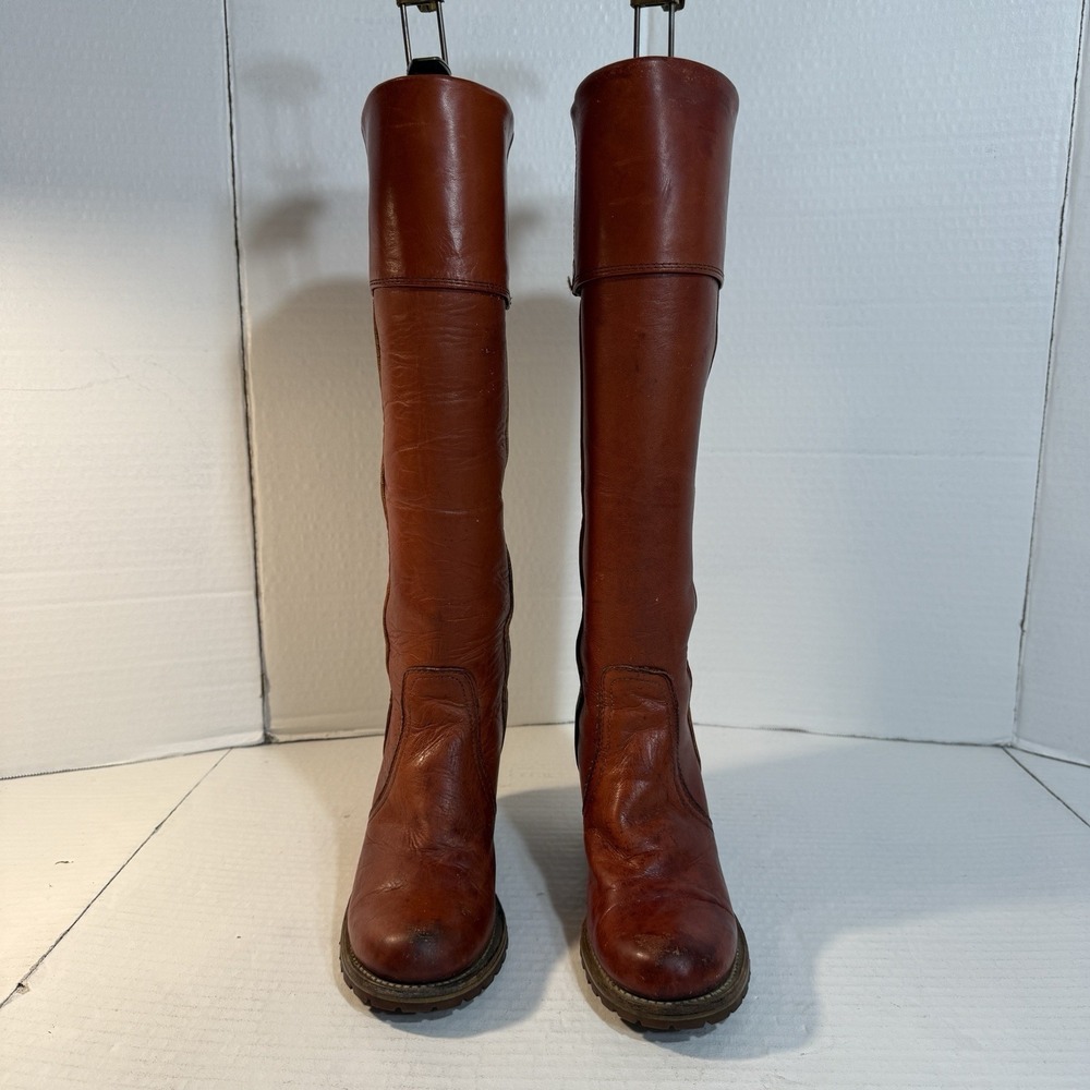 VTG Frye Campus Boots Sz 6 70s Knee High Cuff Black Label Cognac Orig Box USA - Picture 4 of 16